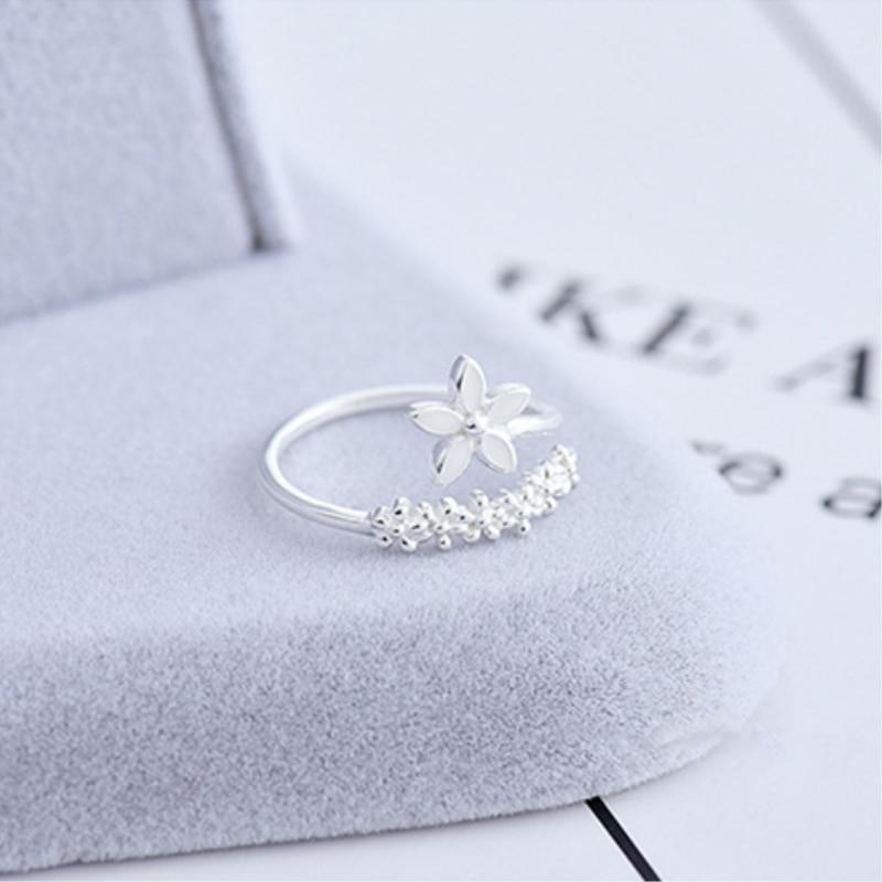 Anillo ajustable de plata 925 con flores silvestres esmaltadas pintadas a mano
