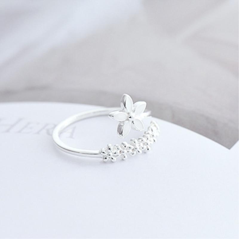 Anillo ajustable de plata 925 con flores silvestres esmaltadas pintadas a mano