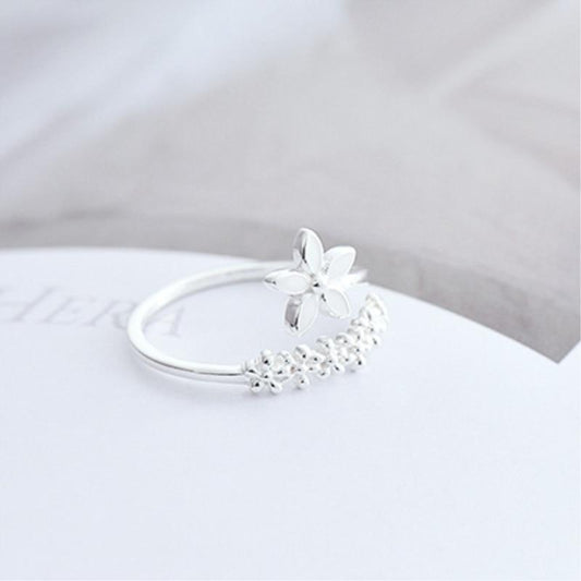 Anillo ajustable de plata 925 con flores silvestres esmaltadas pintadas a mano