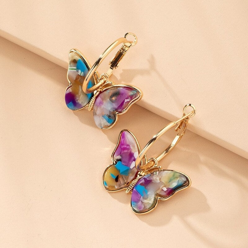 Pendientes de mariposa de cristal esmaltados pintados a mano