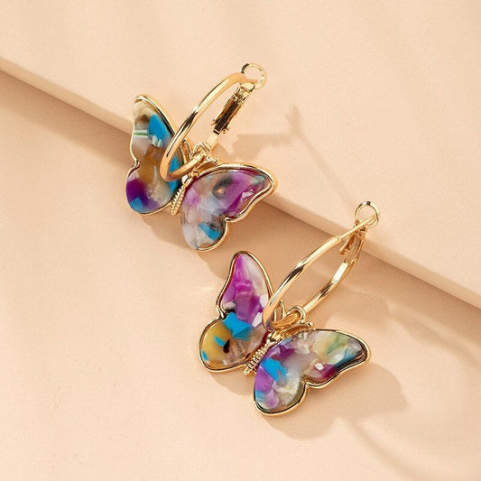 Pendientes de mariposa de cristal esmaltados pintados a mano
