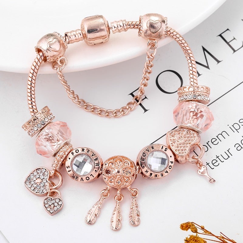 Pulsera Rose Atrapasueños con Dijes Incluidos en Plata