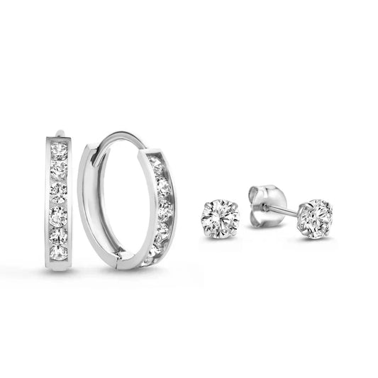 Set de pendientes de piedra Dara Brillane | Oro blanco