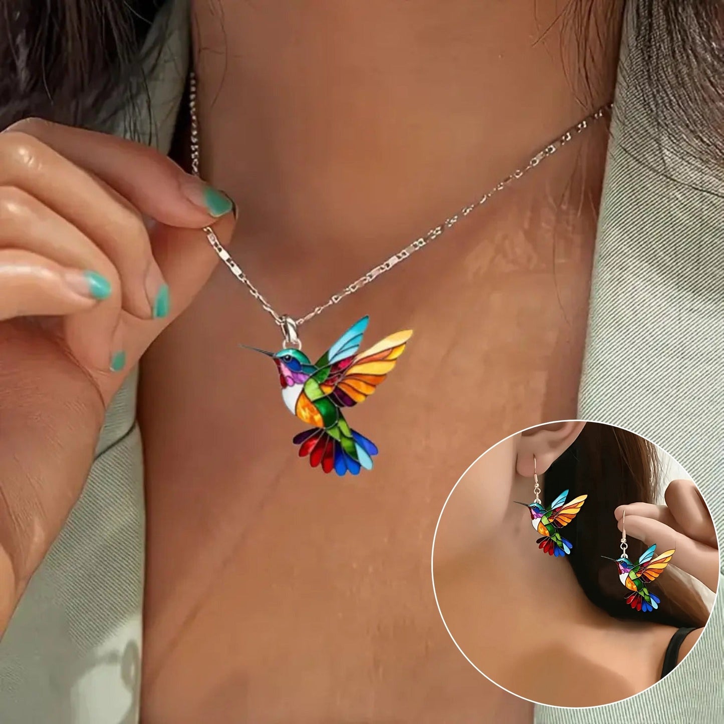 Collar Colibrí Hermoso con Aretes de Regalo