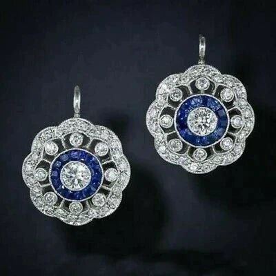 Pendientes Mandala con Circonitas Azules Vintage