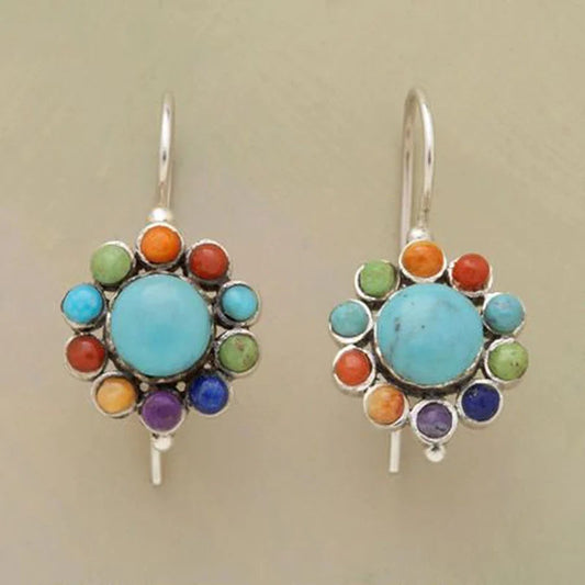 Aretes Redondos de Turquesa Multicolor