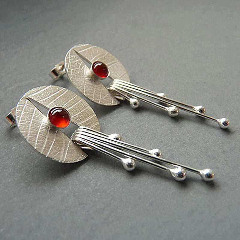 Pendientes Colgantes Huecos de Piedra Roja