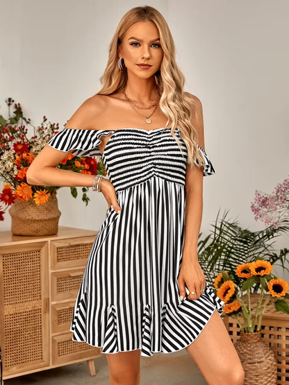 Danila - Vestido Informal Corto con Hombros Descubiertos Primavera Verano para Mujer