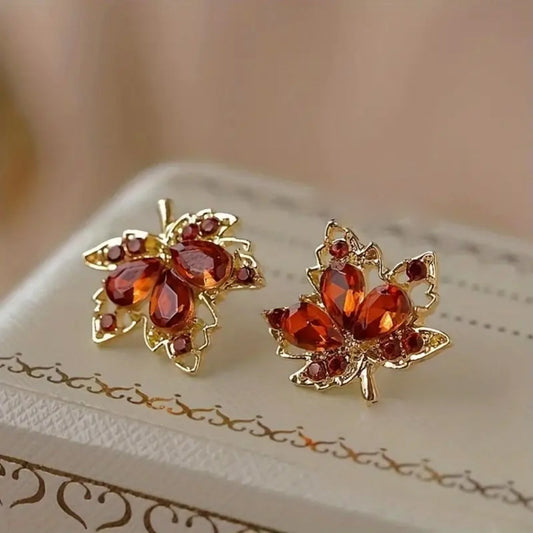 Pendientes de hoja de cristal otoñal