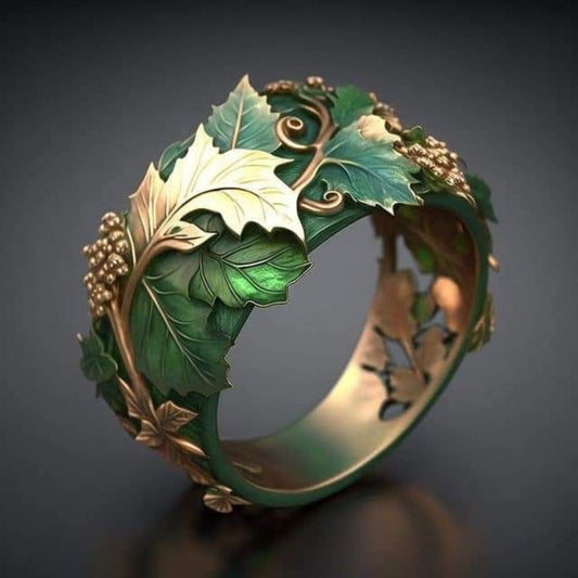 Anillo de hoja verde y oro exótico