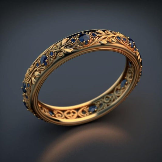 Anillo Exótico de Hoja con Circón Azul Fino