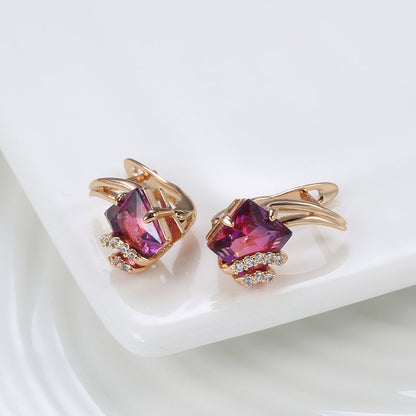 Pendientes de cristal cuadrado carmesí | Oro rosado