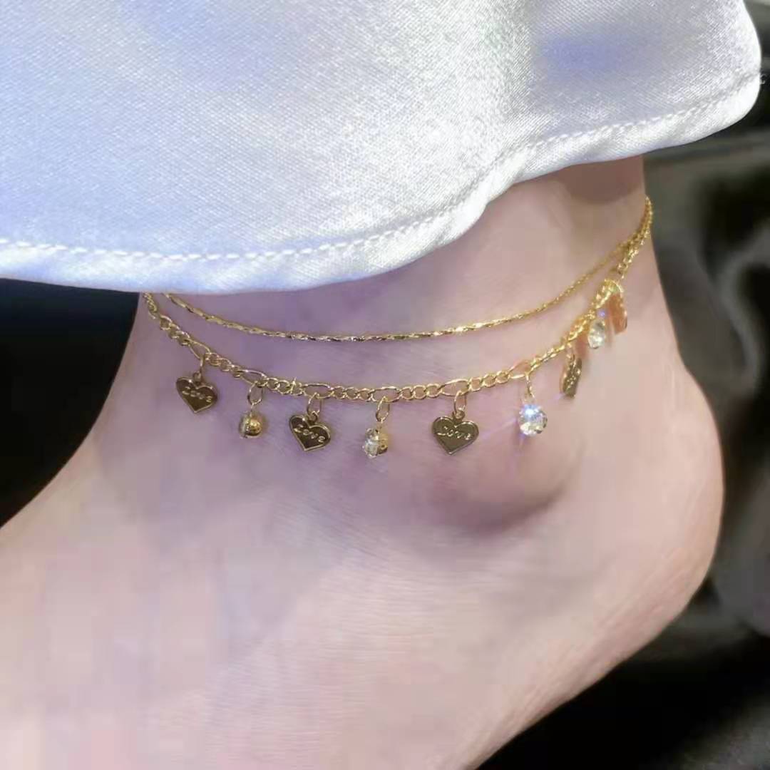 Tobillera de cadena con corazón dorado