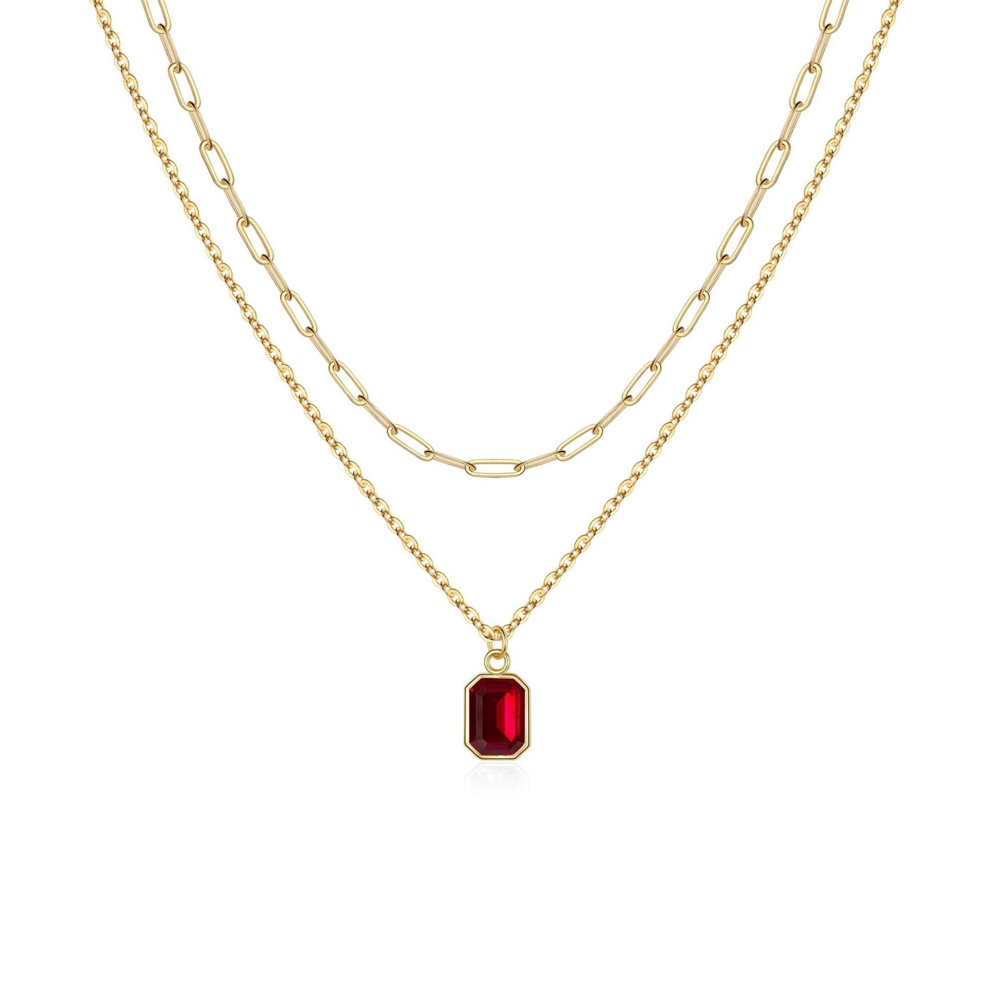 Collar de rubí en capas tipo clip | Oro