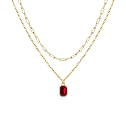 Collar de rubí en capas tipo clip | Oro