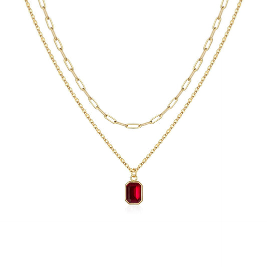 Collar de rubí en capas tipo clip | Oro
