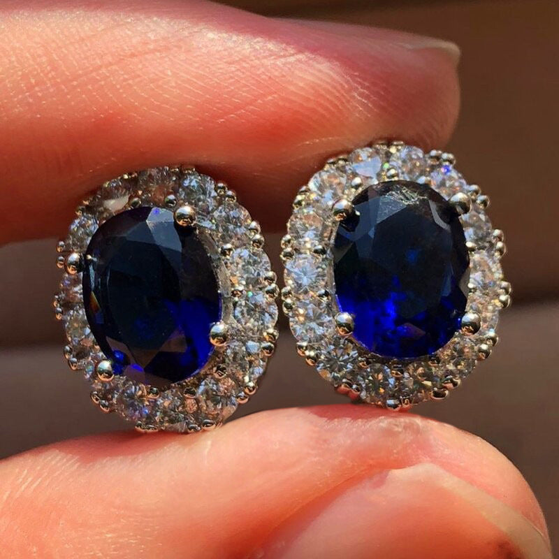 Pendientes de zafiro blanco oval | Oro blanco
