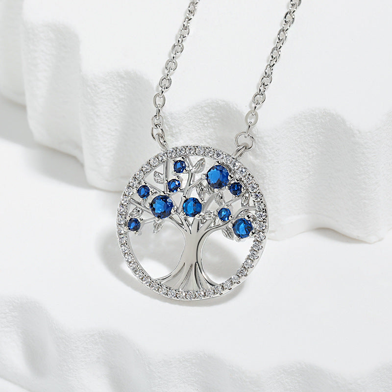 Collar árbol de la vida de zafiro | Oro blanco