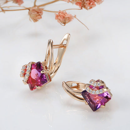Pendientes de cristal cuadrado carmesí | Oro rosado