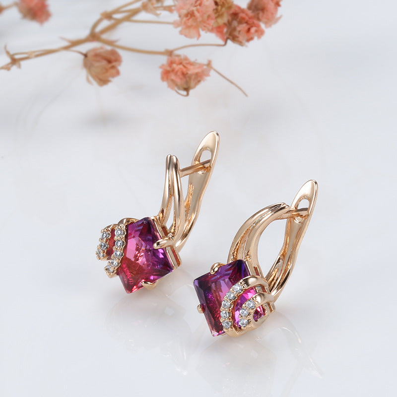 Pendientes de cristal cuadrado carmesí | Oro rosado