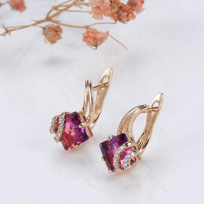 Pendientes de cristal cuadrado carmesí | Oro rosado