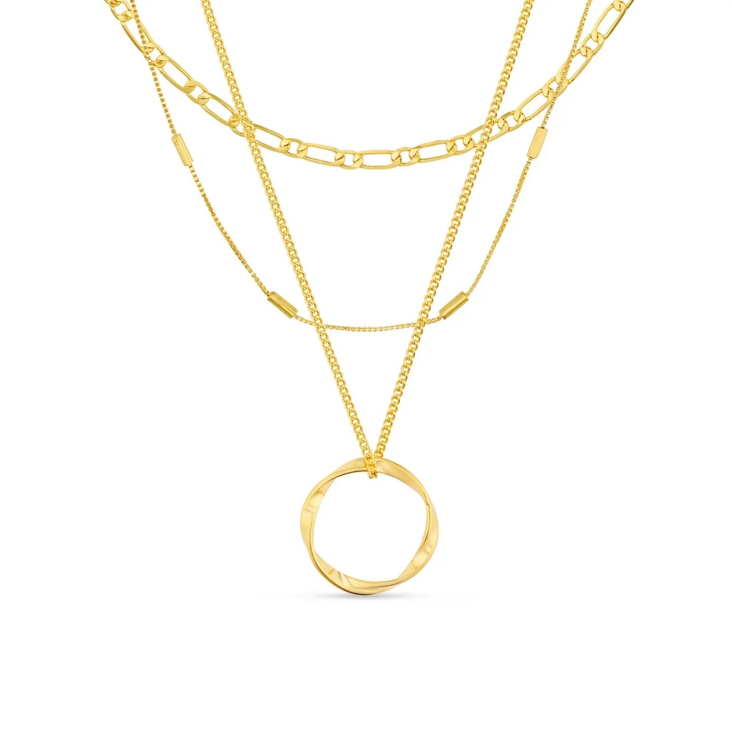 Collar de círculo abierto de tres hileras | Oro blanco