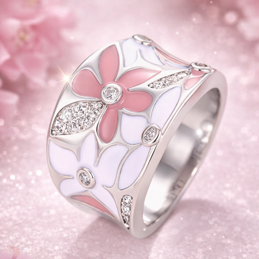 Anillo de Plata con Flor Rosa Vintage