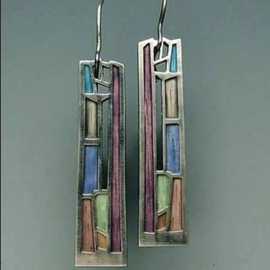 Pendientes vintage plateados de colores