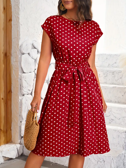 Carla - Vestido Elegante Plisado con Estampado de Lunares Primavera Verano para Mujer