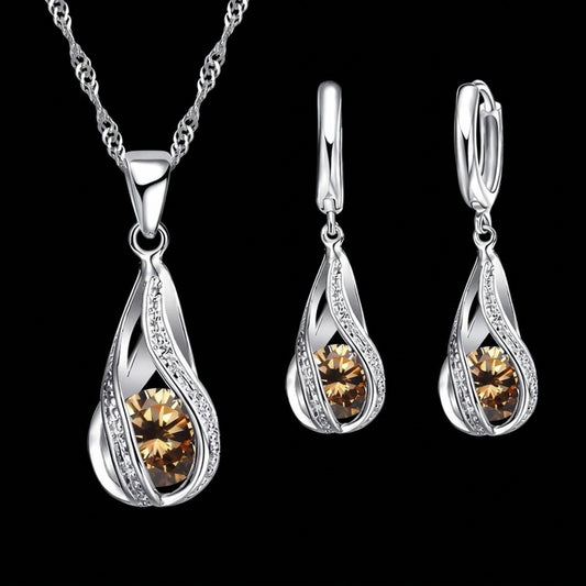 Set Collar y Aretes Gota de Rocío Cristal