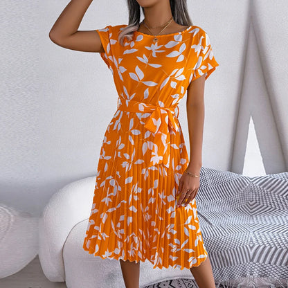 Saloa - Vestido Largo Plizado de Manga Corta Primavera Verano para Mujer