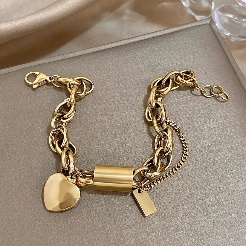 Pulsera gruesa Heartened | Oro blanco