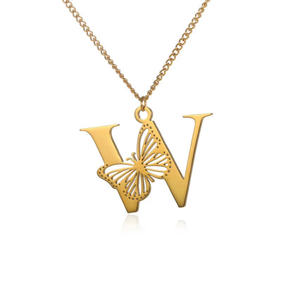 Cadena de iniciales dorada de 18 quilates con elegante mariposa