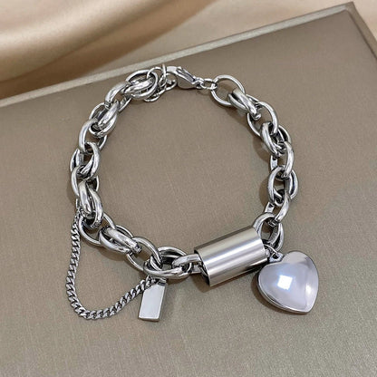 Pulsera gruesa Heartened | Oro blanco
