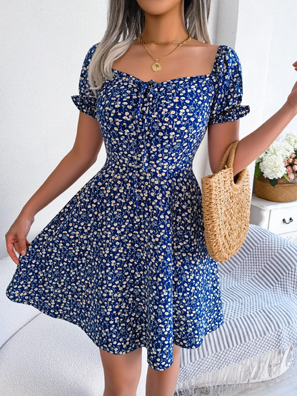 Victoria - Vestido Estampado Floral Manga Corta Primavera Verano para Mujer