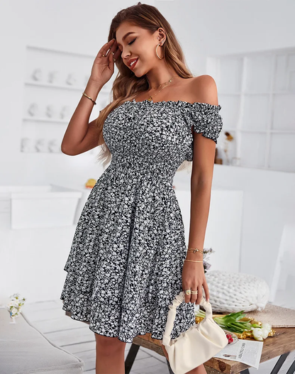 Aldara - Vestido Estampado Floral Manga Corta Primavera Verano para Mujer