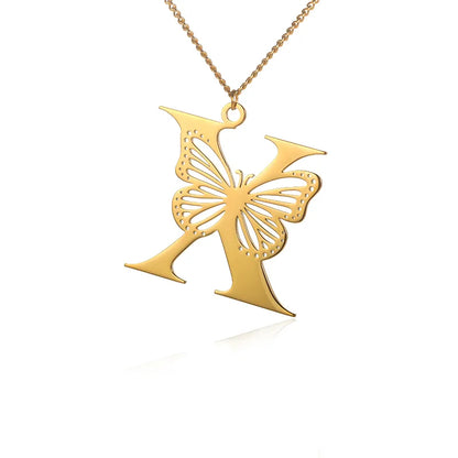 Cadena de iniciales dorada de 18 quilates con elegante mariposa