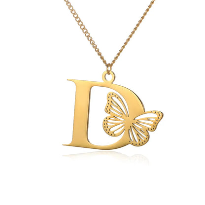 Cadena de iniciales dorada de 18 quilates con elegante mariposa