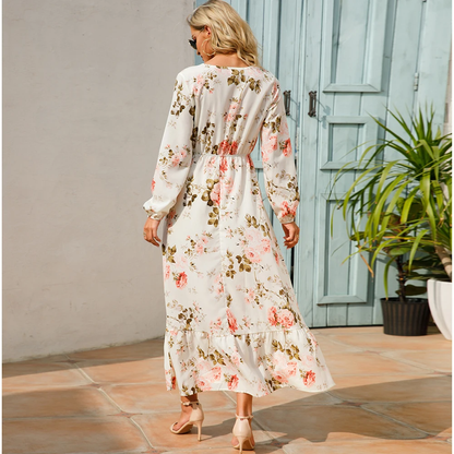 Emma - Vestido Bohemio Elegante de Manga Larga con Cuello Redondo Primavera Verano para Mujer