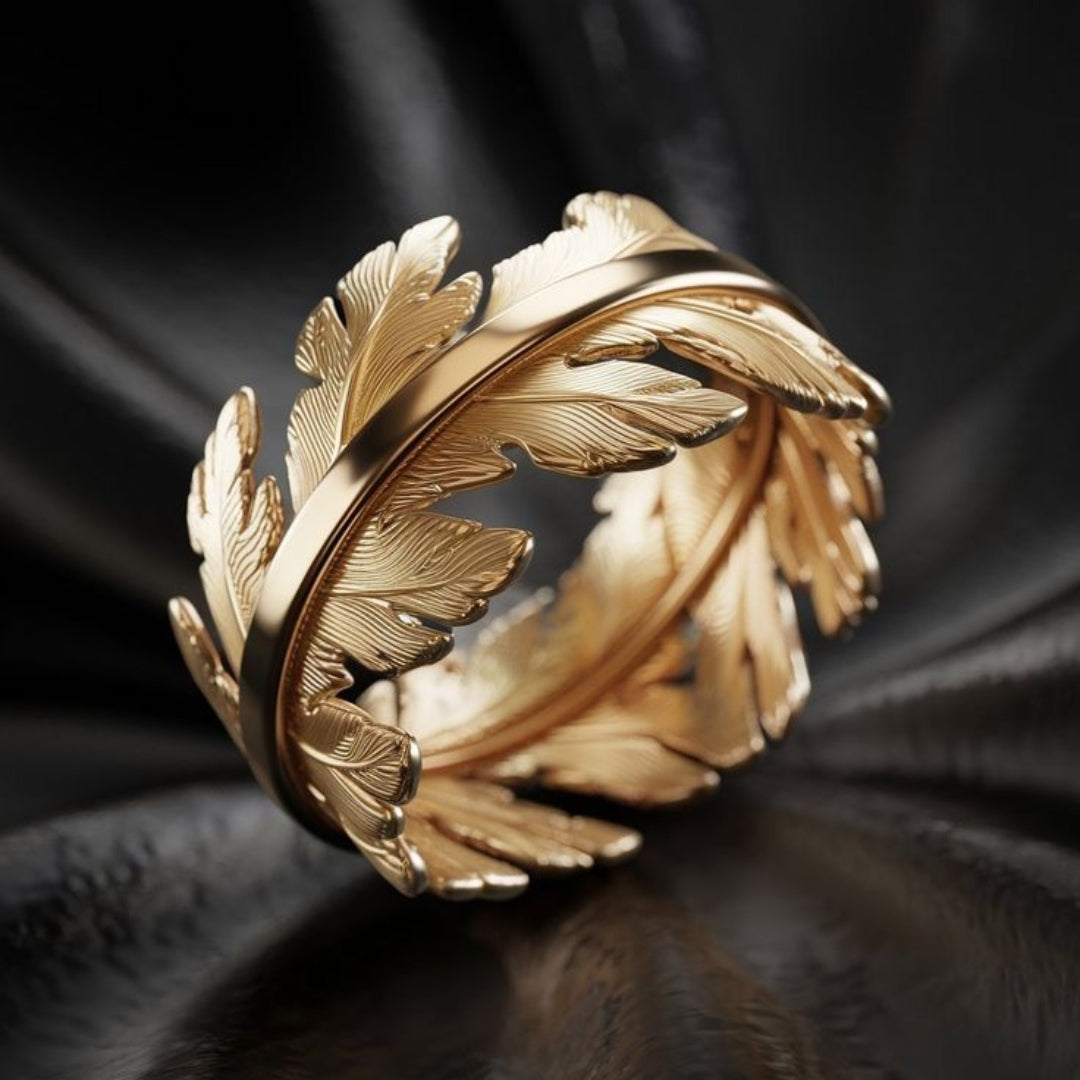 Anillo de hoja exótica dorada