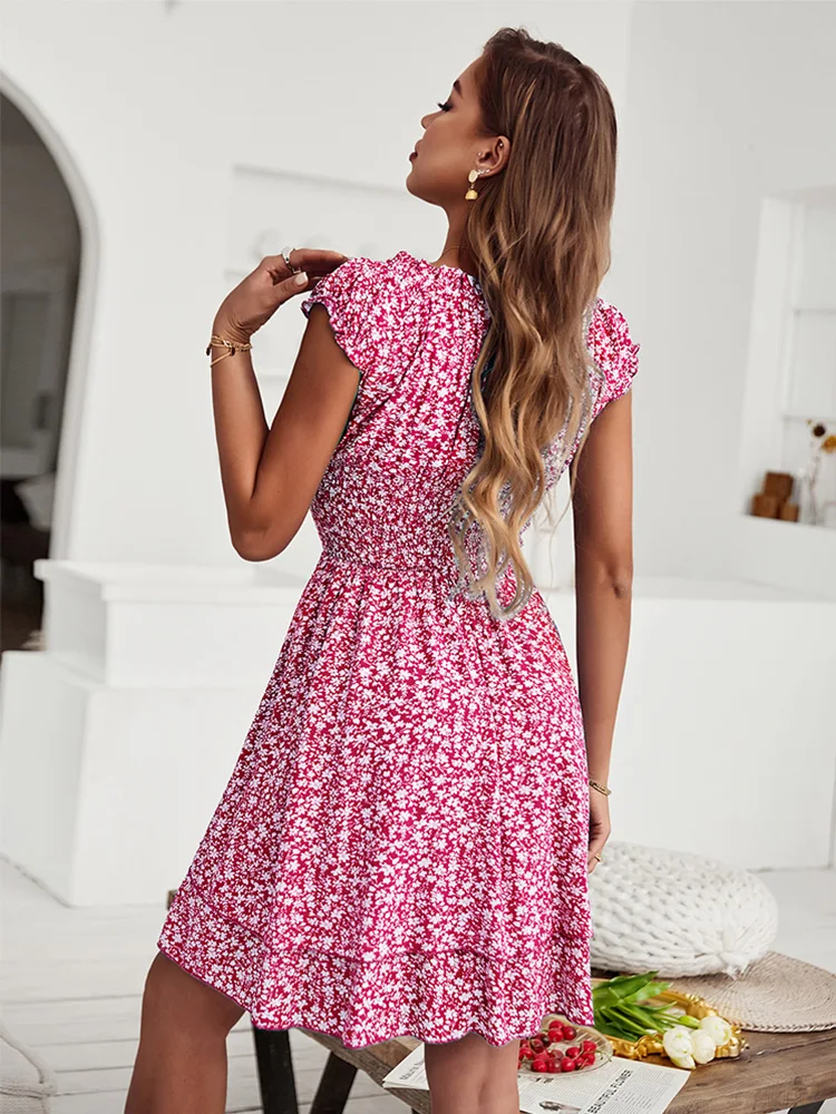 Aldara - Vestido Estampado Floral Manga Corta Primavera Verano para Mujer