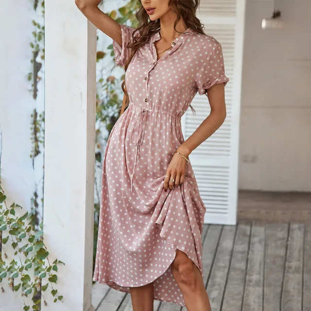 Nerea - Vestido Camisero con Estampado de Lunares Primavera Verano para Mujer