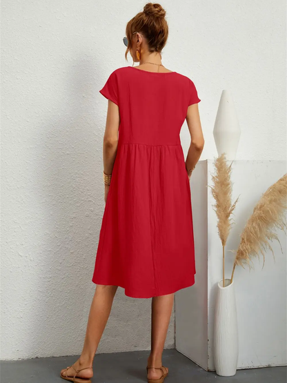 Carolina - Vestido  Informal Estilo Vintage Cuello Redondo Cómodo con Bolsillos  Primavera Verano para Mujer