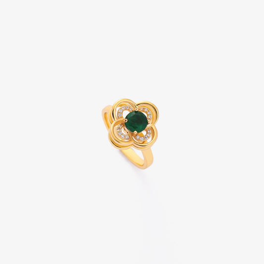 Anillo giratorio con halo de trébol y esmeralda | Oro