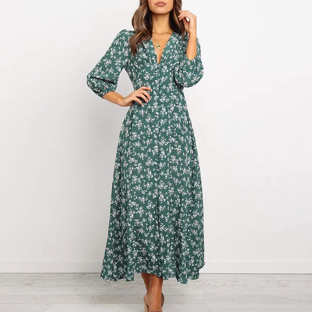 Sol - Vestido Largo Estilo Bohemio de Marga Larga Primavera Verano para Mujer