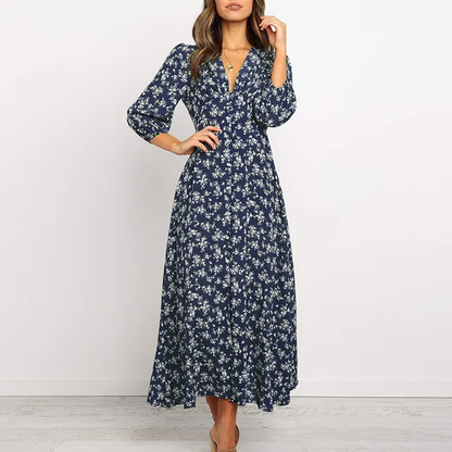 Sol - Vestido Largo Estilo Bohemio de Marga Larga Primavera Verano para Mujer