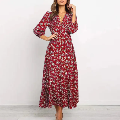 Sol - Vestido Largo Estilo Bohemio de Marga Larga Primavera Verano para Mujer