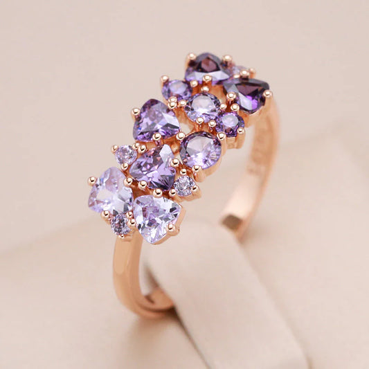 Anillo chapado de oro rosa de 18 K con amatistas