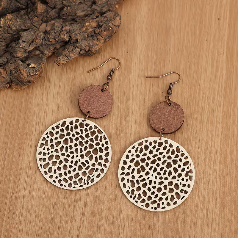 Pendientes Bohemios Retro de Madera y Cuero