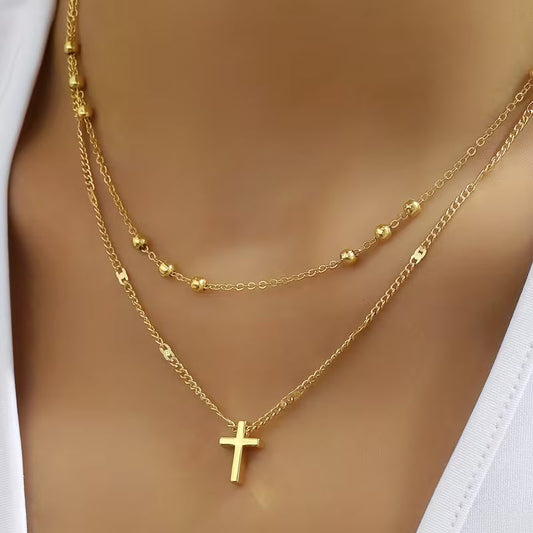 Collar Cruz vintage de doble capa